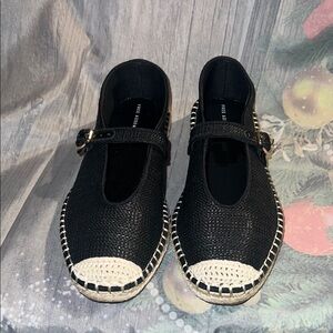 Black Mary Jane Espadrille Flats with Contrast Toe